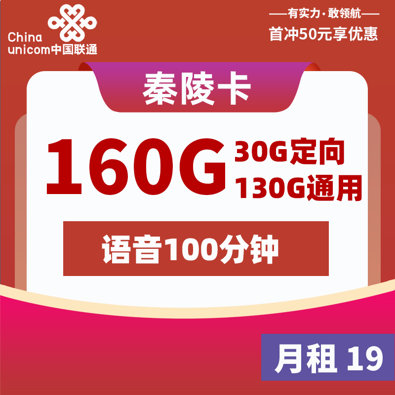 联通秦陵卡 19元160G+100分钟 2024年8月